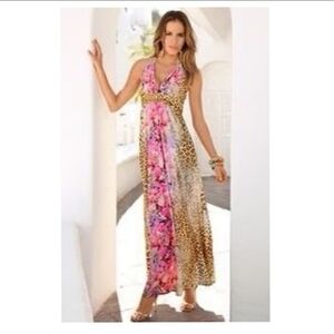 💗 BOSTON PROPER Leopard Floral Halter Maxi Pink Multi 💗